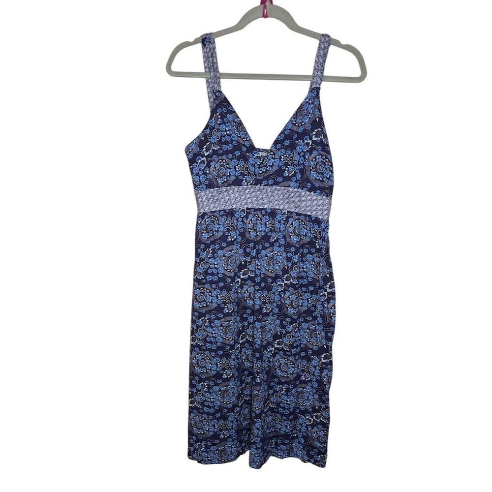 Lucky Brand Women's Floral V-Neck Knee-Length Dress Blue Size S Standard